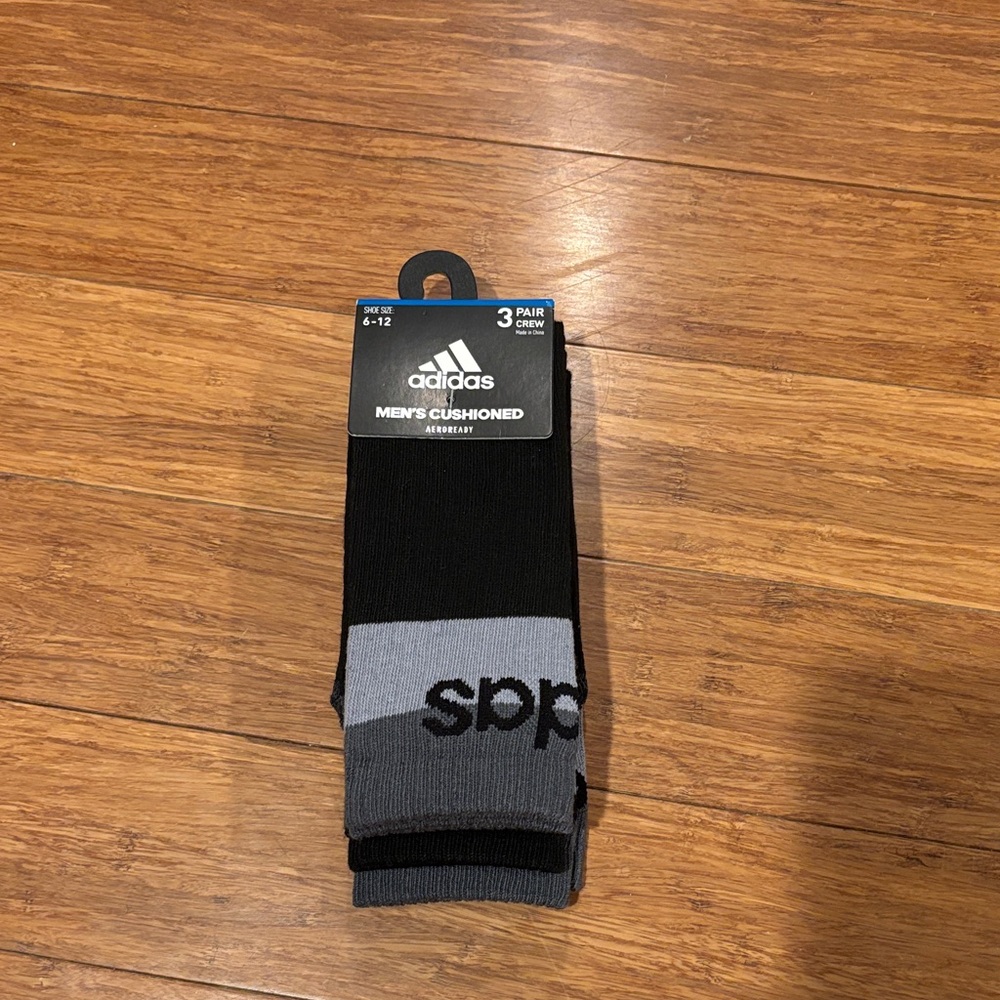 adidas Men's Cushioned Crew Socks - Black and Gray